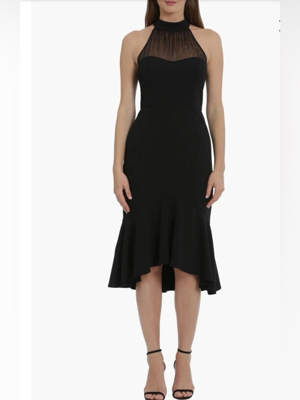 MAGGY LONDON Illusion Mesh Detail High-low Cocktail Dress In Black